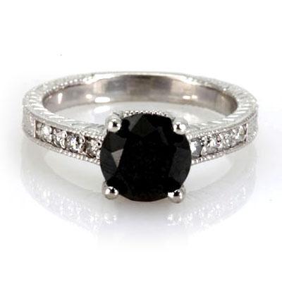 Genuine Black Diamond  2.94 ctw & Diamond Ring 14K