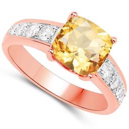 2.18 CTW Genuine Citrine And Diamond 14K R Gold Rings