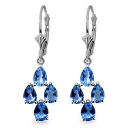 4.5 CTW 14K Solid White Gold Yield Blue Topaz Earrings