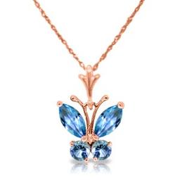 0.6 Carat 14K Solid Rose Gold Butterfly Necklace Blue Topaz