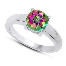 Certified 1.50 CTW Genuine Mystic Topaz And 14K White Gold Ring