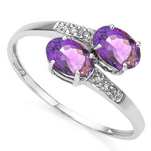 0.91 CTW AMETHYST & GENUINE DIAMOND (6 PCS) 10KT SOLID WHITE GOLD RING