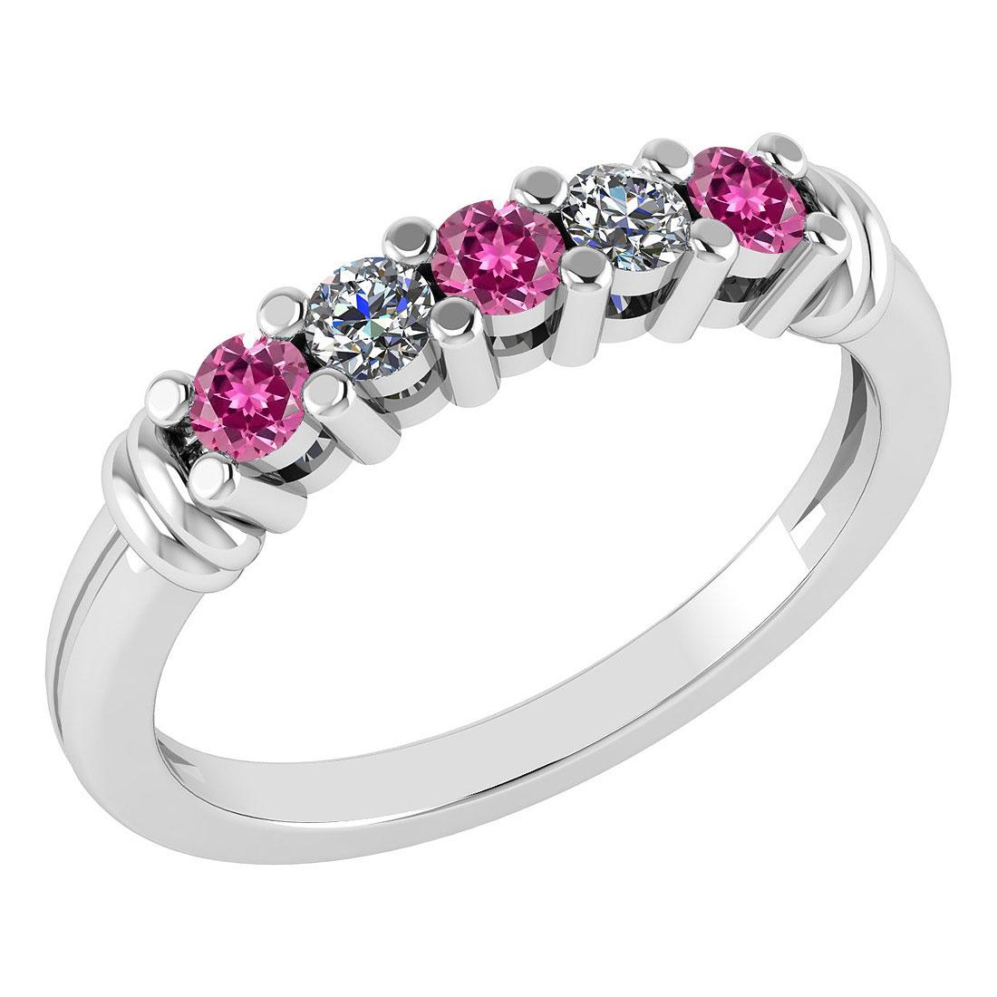 Certified 0.39 Ctw Pink Tourmaline And Diamond 14k Yellow Gold Halo Band