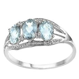 1.4 CTW GENUINE AQUAMARINE & GENUINE DIAMOND (2 PCS) 10KT SOLID WHITE GOLD RING