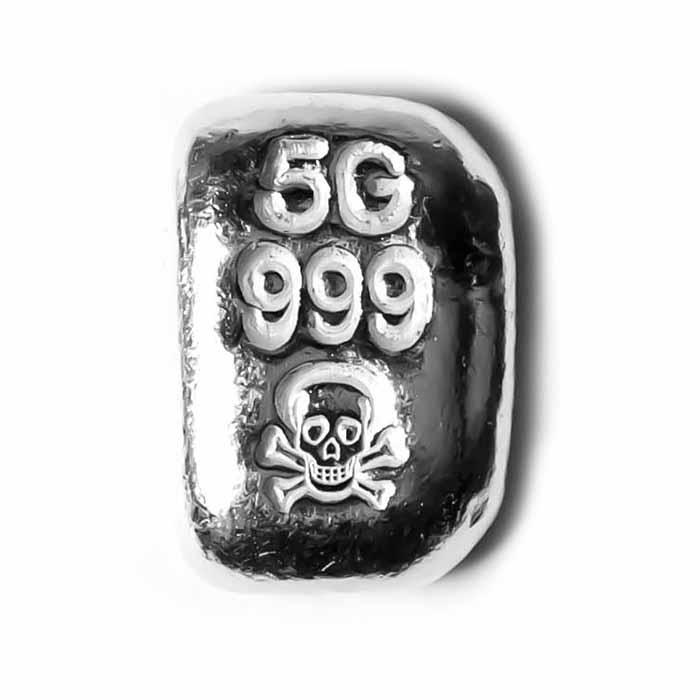 5 Gram Atlantis Skull and Crossbones Hand Poured Silver Bar