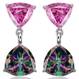 2 CTW CREATED PINK SAPPHIRE & 2 1/3 CTW MYSTIC GEMSTONE .925 STERLING SILVER EARRINGS