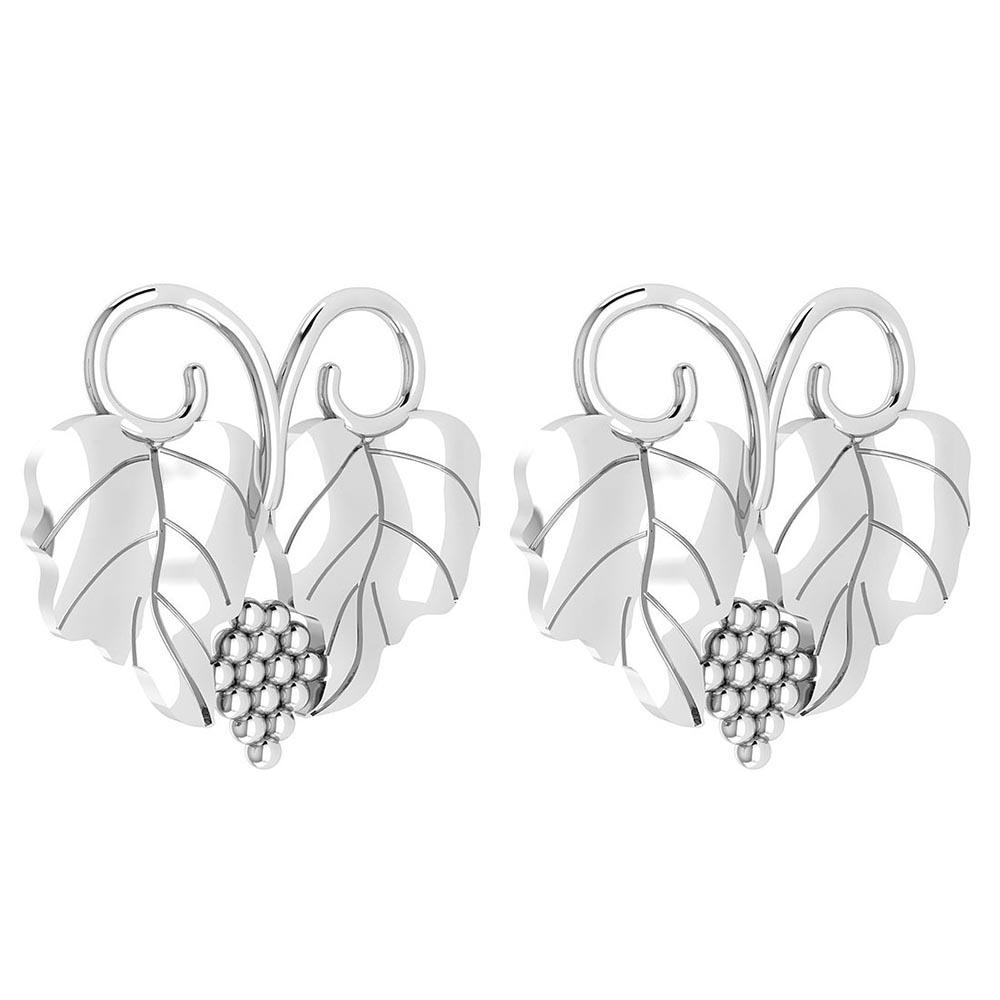 Graps Leaf Style Stud Earrings For beautiful ladies 14k White Gold MADE IN ITALY
