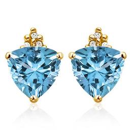 1.55 CARAT SKY BLUE TOPAZ 10K SOLID YELLOW GOLD TRILLION SHAPE EARRING WITH 0.03 CTW DIAMOND