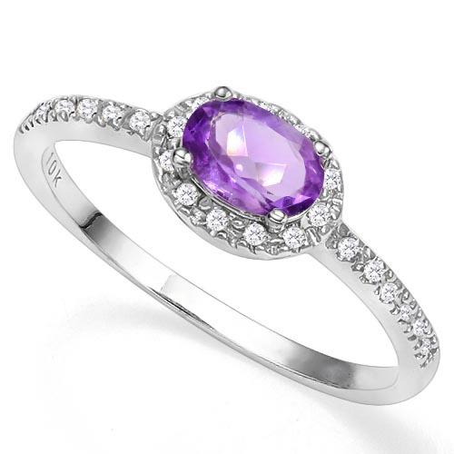 0.42 CT GENUINE AMETHYST & GENUINE DIAMOND (24 PCS) 10KT SOLID WHITE GOLD RING