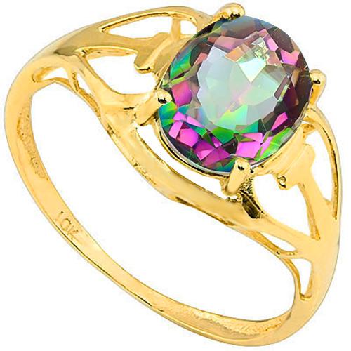 1.46 CT RAINBOW MYSTIC QUARTZ 10KT SOLID YELLOW GOLD RING