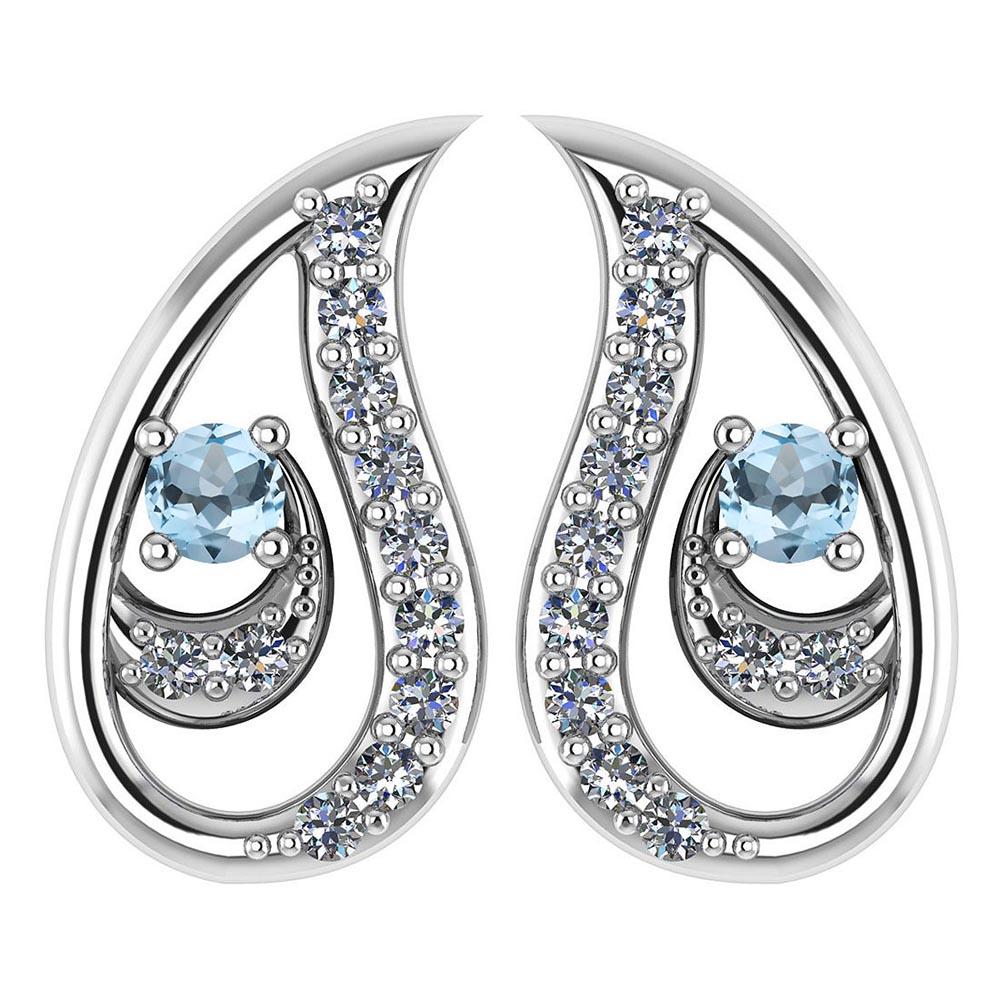 Certified 0.17 Ctw Aquamarine And Diamond Platinum Gold Halo leaf Earrings