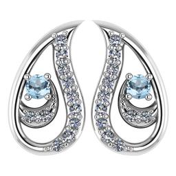 Certified 0.17 Ctw Aquamarine And Diamond Platinum Gold Halo leaf Earrings