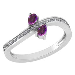 Certified 0.50 Ctw Amethyst And Diamond 14k White Gold Ring