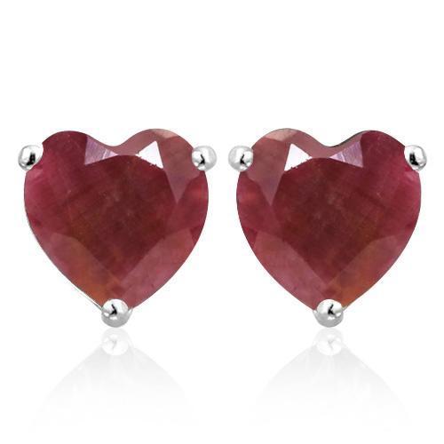 1.9 CTW RUBY 10K SOLID WHITE GOLD HEART SHAPE EARRING