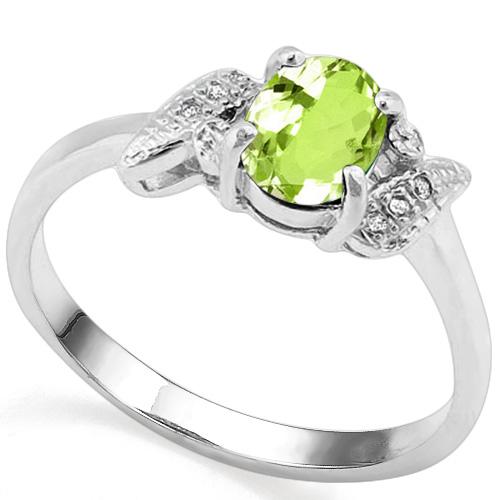 0.71 CT PERIDOT AND ACCENT DIAMOND 0.03 CT 10KT SOLID WHITE GOLD RING