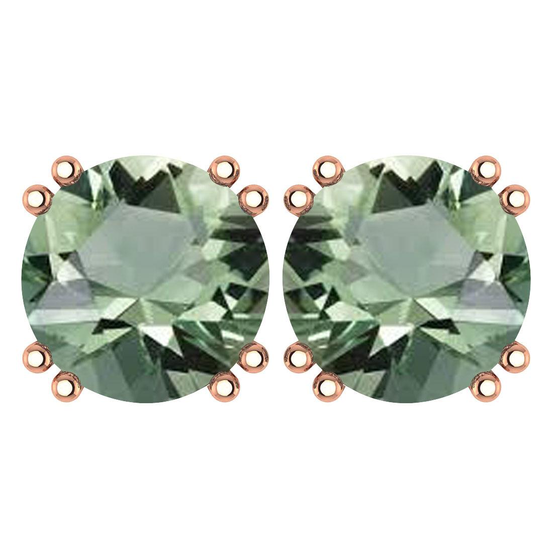 Certified 6.00 Ctw Genuine Green Amethyst 14K Rose Gold Stud Earrings Made In USA