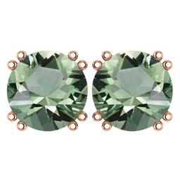 Certified 6.00 Ctw Genuine Green Amethyst 14K Rose Gold Stud Earrings Made In USA