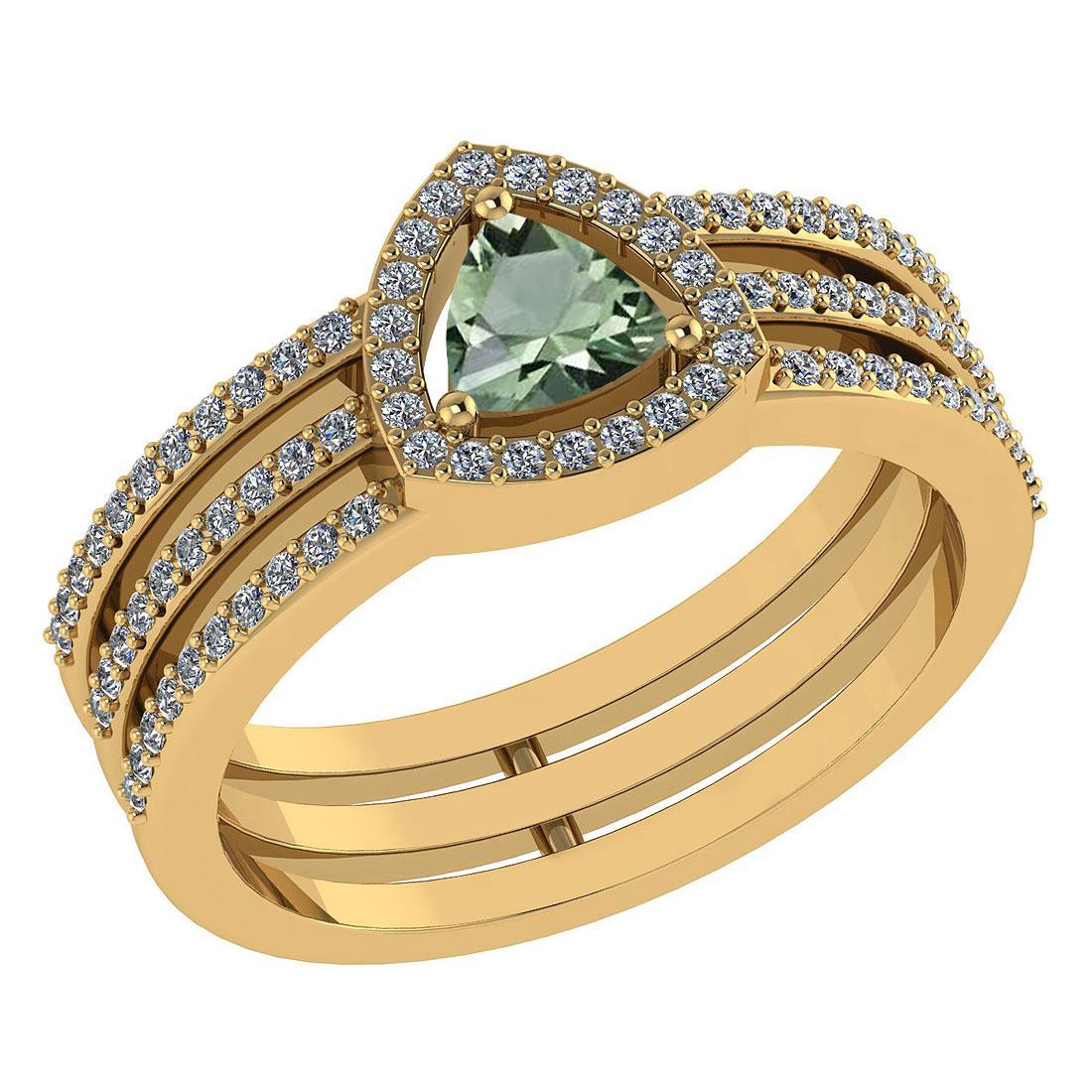 Certified 0.91 Ctw Green Amethyst And Diamond 14k Rose Gold Halo Anniversary Ring Made In USA