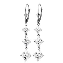 14K Solid White Gold Cubic Zirconia Leverback Chandelier Earrings