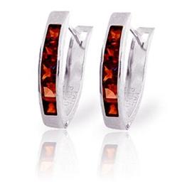 1.3 Carat 14K Solid White Gold Oval Huggie Earrings Garnet