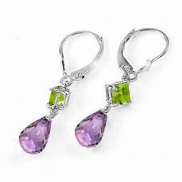 11 Carat 14K Solid White Gold Take A Stand Peridot Amethyst Earrings