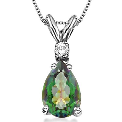 0.62 CARAT GREEN MYSTIC QUARTZ & 0.01 CTW DIAMOND 14KT SOLID WHITE GOLD PENDANT