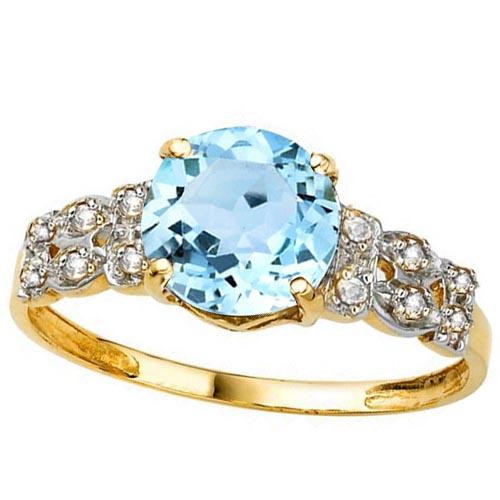 2.37 CTW GENUINE SKY BLUE TOPAZ & GENUINE DIAMOND (12 PCS) 10KT SOLID YELLOW GOLD RING