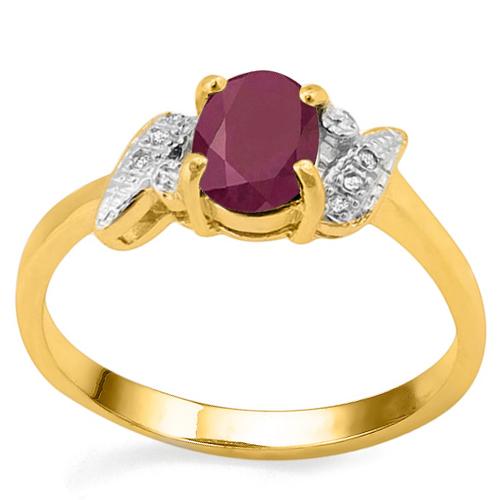 0.94 CT RUBY AND ACCENT DIAMOND 0.03 CT 10KT SOLID YELLOW GOLD RING