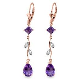 3.97 CTW 14K Solid Rose Gold Chandelier Earrings Natural Diamond Amethyst