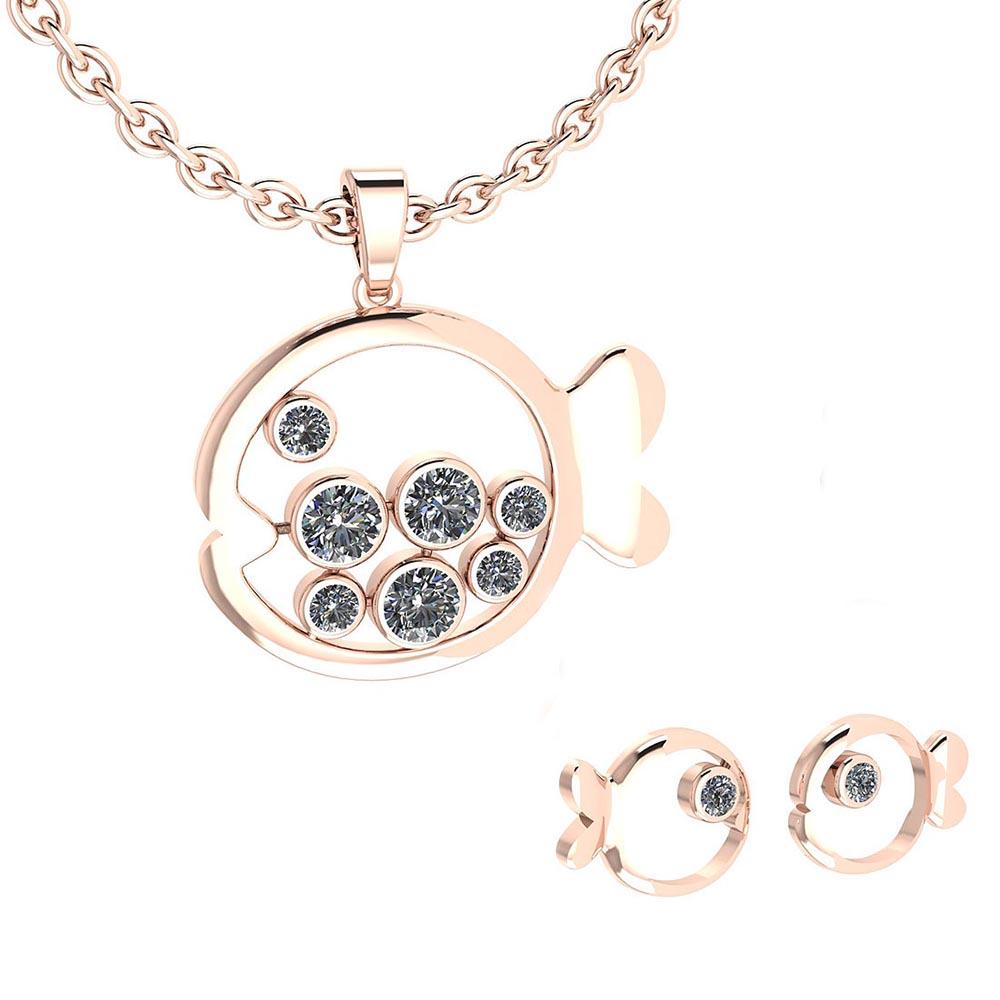 Certified 1.11 Ctw Diamond VS/SI1 Fish Necklace + Earrings Set 14K Rose Gold