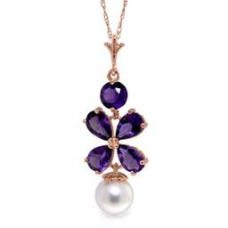 14K Solid Rose Gold Necklace with Purple Amethyst & pearl