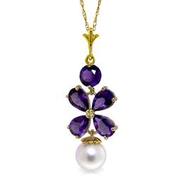 3.65 Carat 14K Solid Gold Persephone Amethyst pearl Necklace