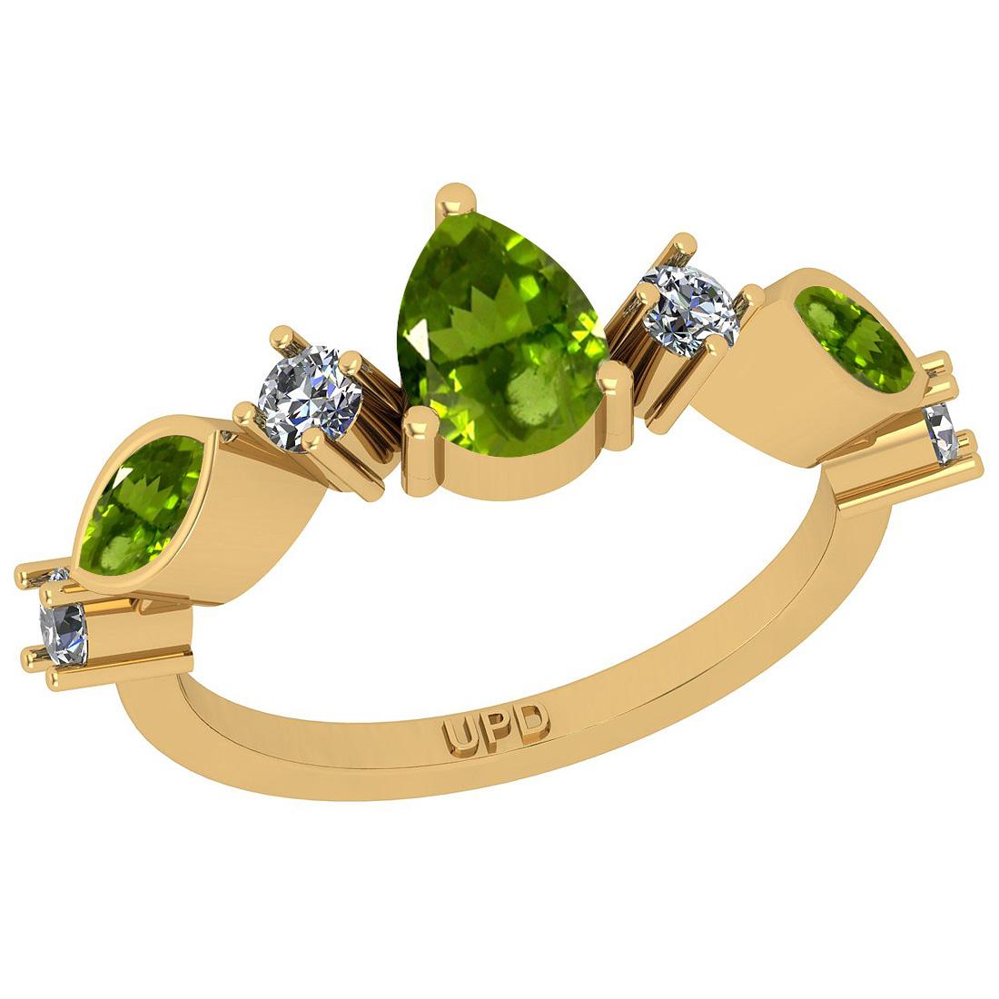 1.25 Ctw I2/I3 Peridot And Diamond 10K Yellow Gold Cocktail Ring