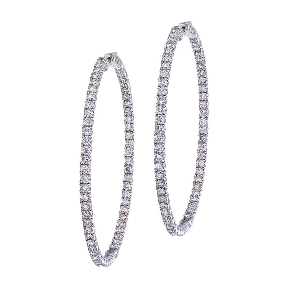 14K White Gold Secure Lock 6.2 Ct Diamond 55 mm Hoop Earrings