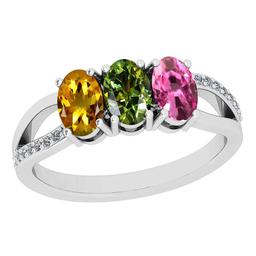 0.83 Ctw SI2/I1 Multi Sapphire And Diamond 14K White Gold three Stone Ring