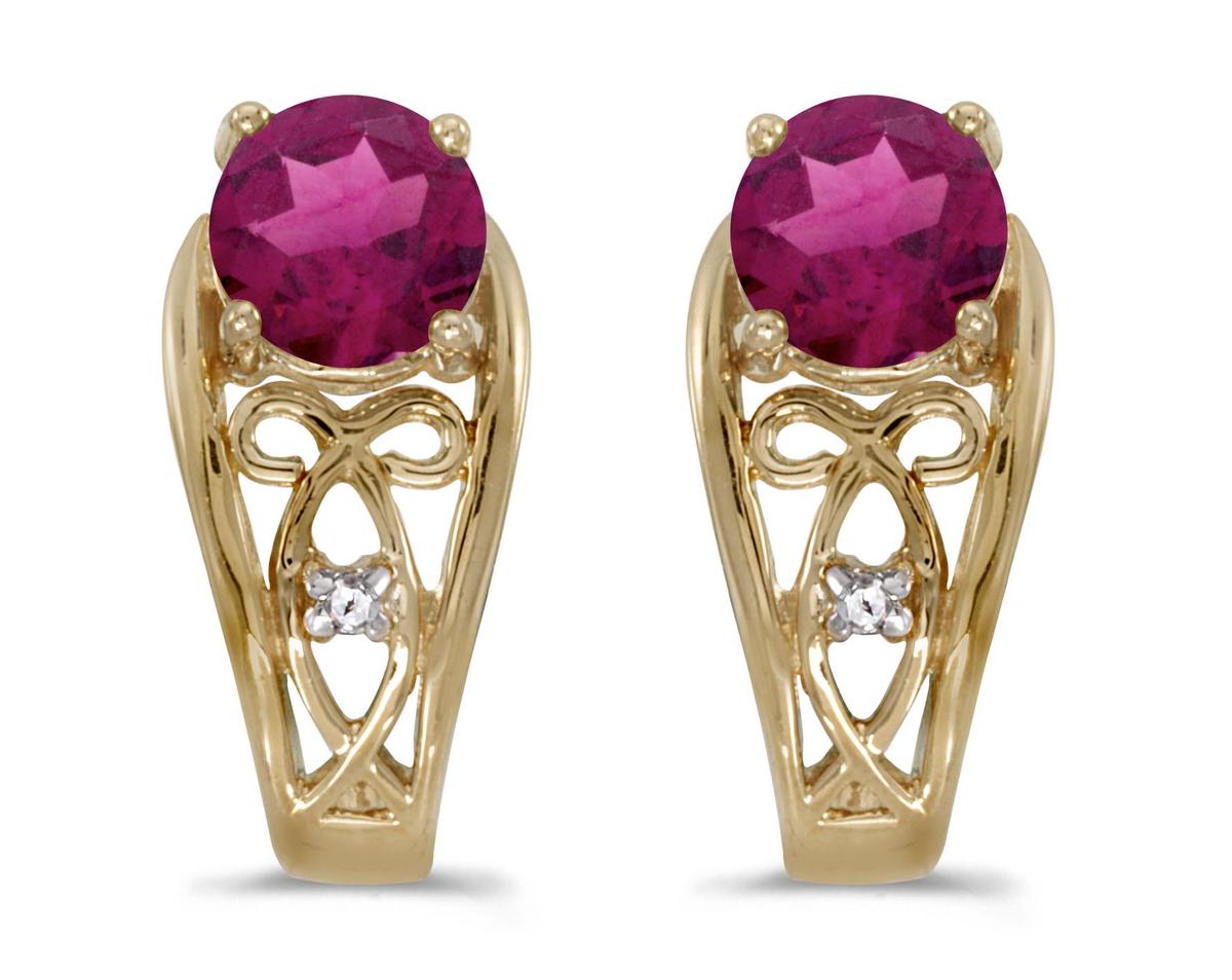 14k Yellow Gold Round Rhodolite Garnet And Diamond Earrings 0.85 CTW