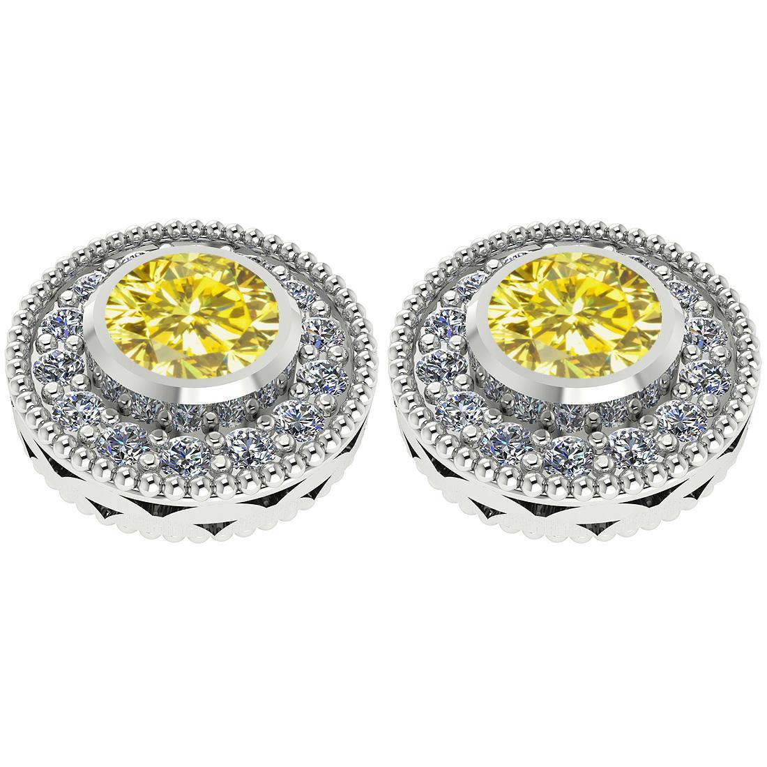 1.40 Ctw I2/I3 Treated Fancy Yellow And White Diamond 14K White Gold Stud Earrings