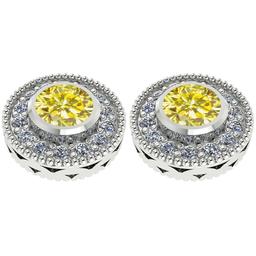 1.40 Ctw I2/I3 Treated Fancy Yellow And White Diamond 14K White Gold Stud Earrings