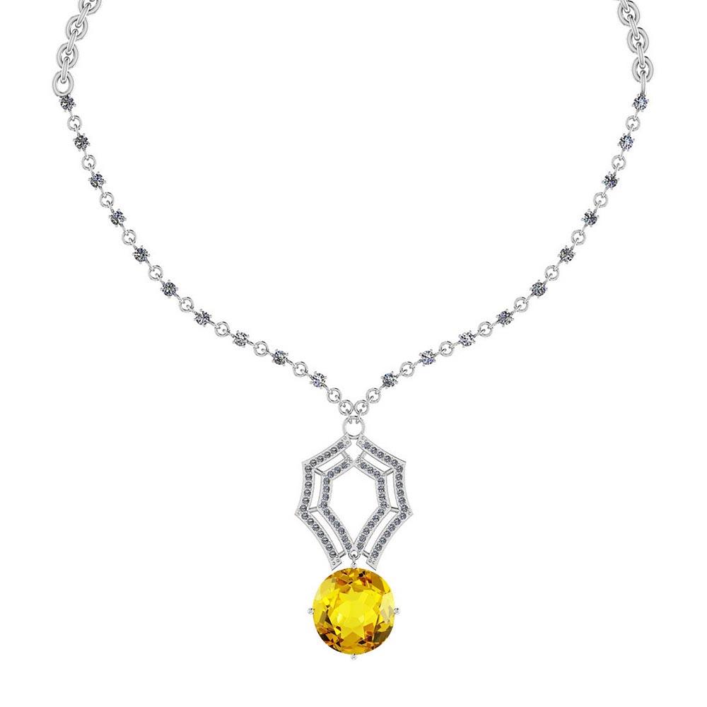 29.11 Ctw SI2/I1 Lemon Topaz And Diamond 14k White Gold Victorian Style Necklace