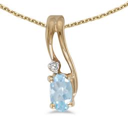 14k Yellow Gold Oval Aquamarine And Diamond Wave Pendant