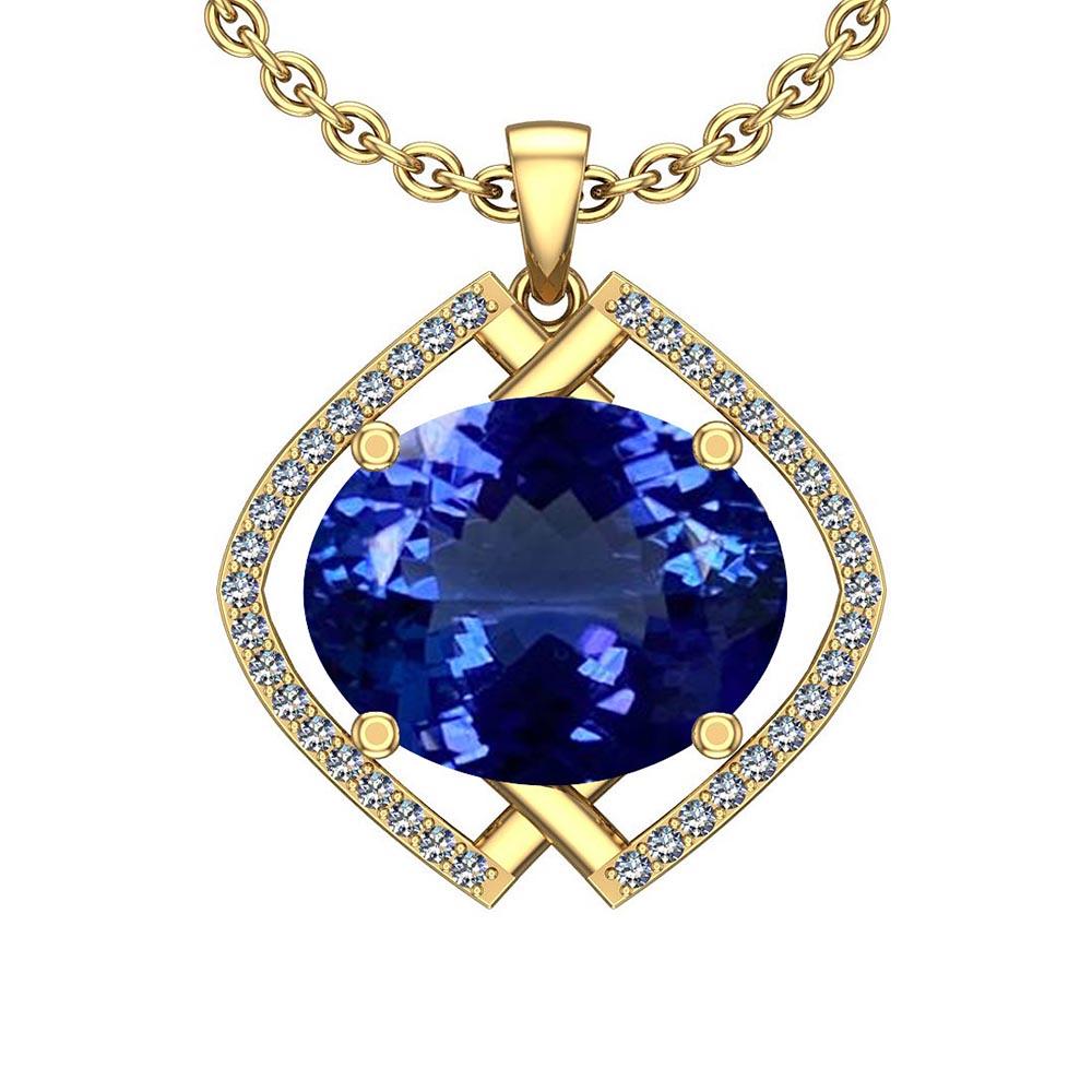 5.58 Ctw VS/SI1 Tanzanite And Diamond 14k Yellow Gold Victorian Style Necklace