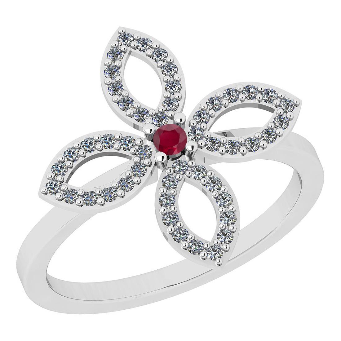 0.38 Ctw I2/I3 Ruby And Diamond 14K White Gold Ring