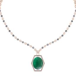 13.01 Ctw VS/SI1 Emerald And Diamond 14k Rose Gold Victorian Style Necklace