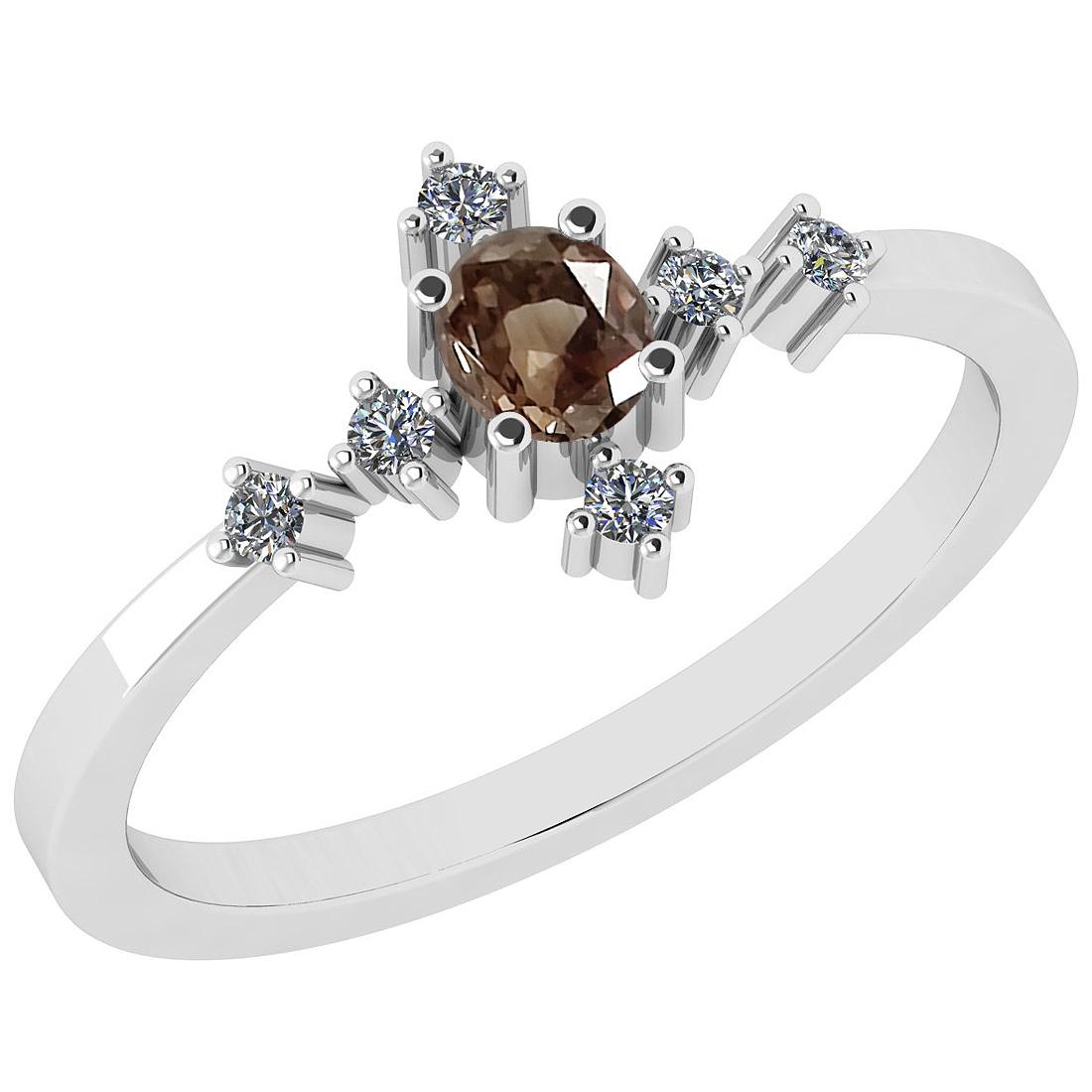 0.34 Ct Natural Brown Diamond I2/I3And White Diamond I2/I3 18k White Gold Anniversary Ring