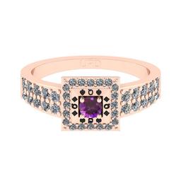 0.50 Ctw I2/I3 Amethyst And Diamond 10K Rose Gold Poker Style Ring