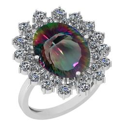 6.34 Ctw I2/I3 Mystic Topaz And Diamond 14k White Gold Vingate Style Ring