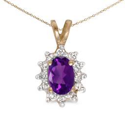 10k Yellow Gold Oval Amethyst And Diamond Pendant 0.46 CTW