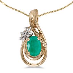 10k Yellow Gold Oval Emerald And Diamond Teardrop Pendant 0.35 CTW