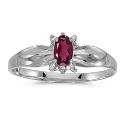 14k White Gold Oval Rhodolite Garnet And Diamond Ring 0.24 CTW