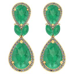 9.75 Ctw Emerald And Diamond I2/I3 14K Yellow Gold Earrings